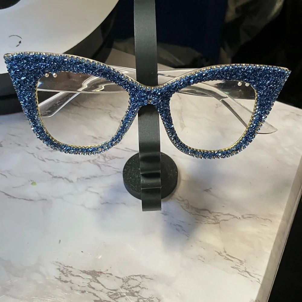 SHEIN Blue Glitter Clear Eye Glass Frame